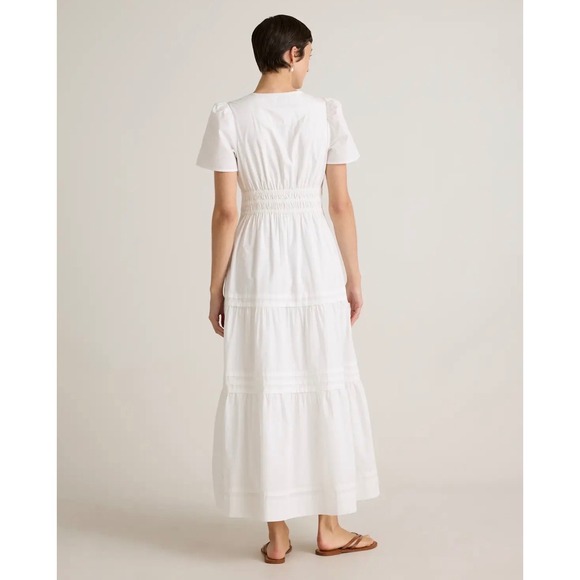 NWT Quince Organic Cotton Poplin Tiered Maxi Dress White Short Sleeve Smocked M - Picture 4 of 8